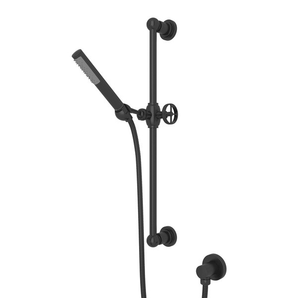 Campo Single-Function Handshower Set - Matte Black with Industrial Metal Wheel Handle | Model Number: AKIT8074IWMB - Product Knockout