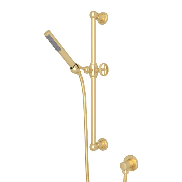 Campo Single-Function Handshower Set - Satin Unlacquered Brass with Industrial Metal Wheel Handle | Model Number: AKIT8074IWSUB - Product Knockout