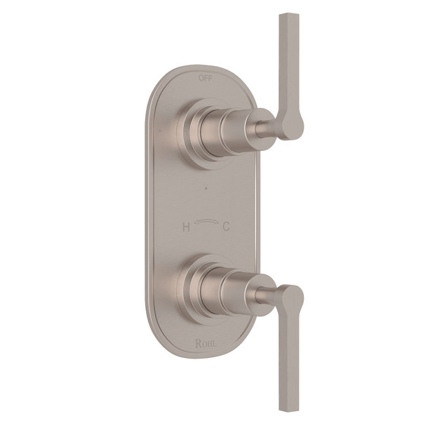 Lombardia 1/2 Inch Thermostatic and Diverter Control Trim - Satin Nickel with Metal Lever Handle | Model Number: A4264LMSTN - Product Knockout