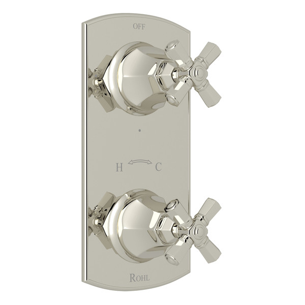 Palladian 1/2 Inch Thermostatic and Diverter Control Trim - Polished Nickel with Cross Handle | Model Number: A4864XMPN - Product Knockout