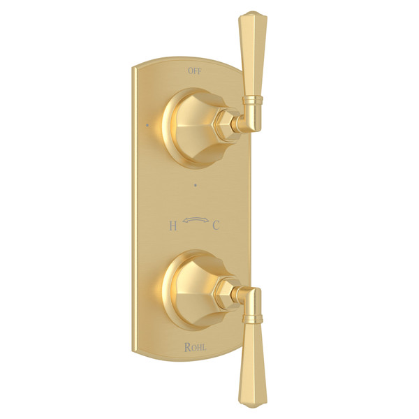 Palladian 1/2 Inch Thermostatic and Diverter Control Trim - Satin Unlacquered Brass with Metal Lever Handle | Model Number: A4864LMSUB - Product Knockout