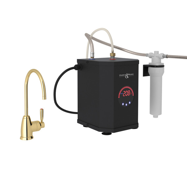 Holborn C-Spout Hot Water Faucet Tank and Filter Kit - Unlacquered Brass with Metal Lever Handle | Model Number: U.KIT1347LS-ULB-2 - Product Knockout