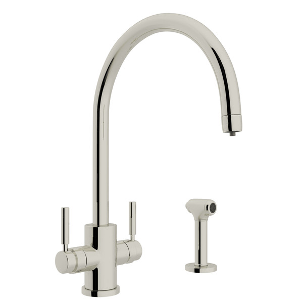 Holborn Filtration 2-Lever Kitchen Faucet with Sidespray - Polished Nickel with Metal Lever Handle | Model Number: U.12931LS-PN-2 - Product Knockout