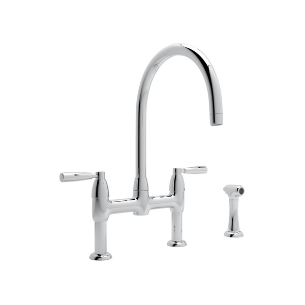 Perrin and Rowe Double Handle Minoan Kitchen Faucet with Side Spray Rinse  Finish: Polished Chrome