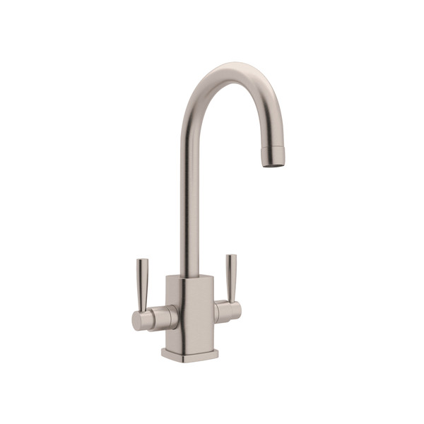 Holborn Single Hole Bar and Food Prep Faucet with Square Body and C Spout - Satin Nickel with Metal Lever Handle | Model Number: U.4209LS-STN-2 - Product Knockout