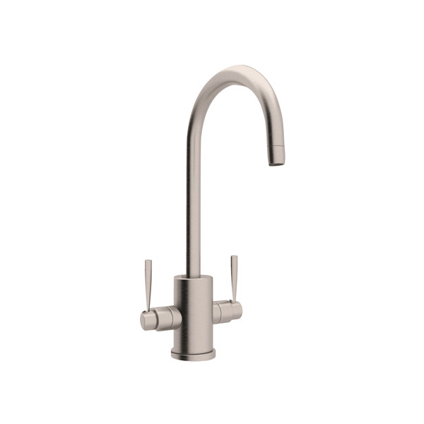 Holborn Single Hole Bar and Food Prep Faucet with Round Body and C Spout - Satin Nickel with Metal Lever Handle | Model Number: U.4213LS-STN-2 - Product Knockout