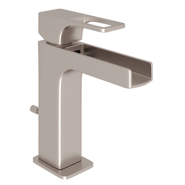 Quartile Cascade Waterfall Spout Single Hole Bathroom Faucet - Satin Nickel with Metal Lever Handle | Model Number: CUC49L-STN-2 - Product Knockout