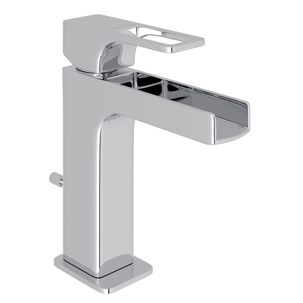 Quartile Cascade Waterfall Spout Single Hole Bathroom Faucet - Polished Chrome with Metal Lever Handle | Model Number: CUC49L-APC-2 - Product Knockout