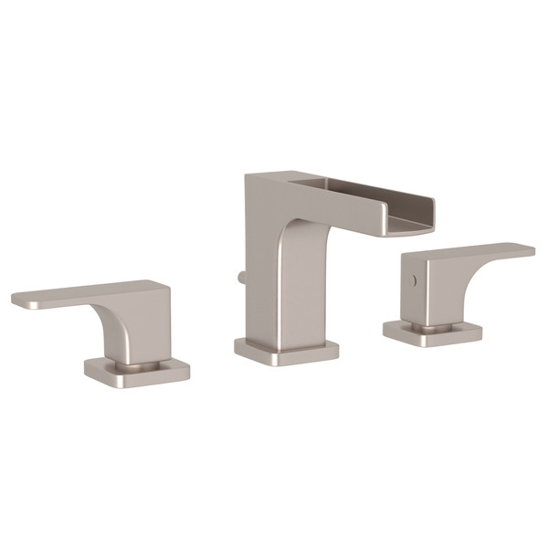 Quartile Cascade Open Spout Deck Mount Widespread Bathroom Faucet - Satin Nickel with Metal Lever Handle | Model Number: CUC102L-STN-2 - Product Knockout