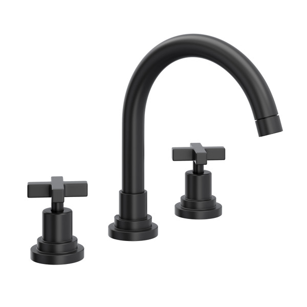 Lombardia C-Spout Widespread Bathroom Faucet - Matte Black with Cross Handle | Model Number: A2228XMMB-2 - Product Knockout