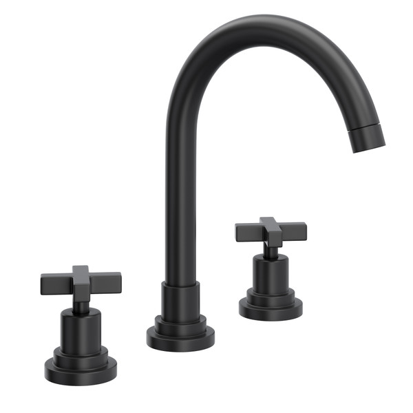 Lombardia C-Spout Widespread Bathroom Faucet - Matte Black with Cross Handle | Model Number: A2208XMMB-2 - Product Knockout