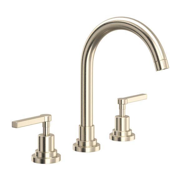 Lombardia C-Spout Widespread Bathroom Faucet - Satin Nickel with Metal Lever Handle | Model Number: A2208LMSTN-2 - Product Knockout