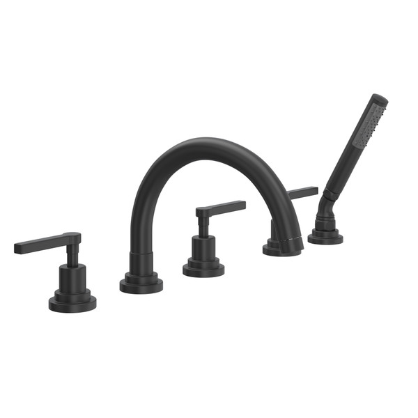 Lombardia 5-Hole Deck Mount Tub Filler with C-Spout - Matte Black with Metal Lever Handle | Model Number: A2214LMMB - Product Knockout