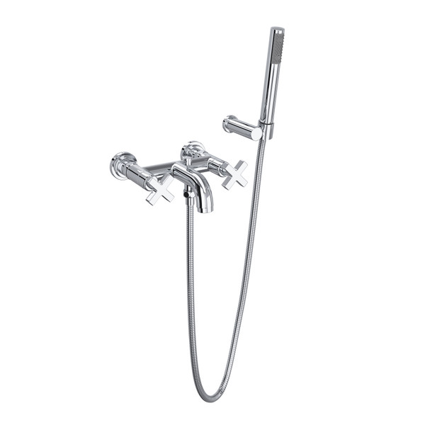 Lombardia Wall Mount Exposed Tub Set with Handshower - Polished Chrome with Cross Handle | Model Number: A2202XMAPC - Product Knockout