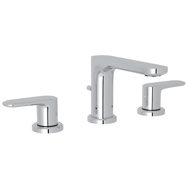 Meda Column Spout Widespread Bathroom Faucet - Polished Chrome with Metal Lever Handle | Model Number: LV102L-APC-2 - Product Knockout