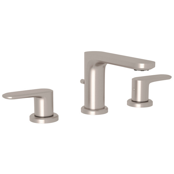 Meda Column Spout Widespread Bathroom Faucet - Satin Nickel with Metal Lever Handle | Model Number: LV102L-STN-2 - Product Knockout