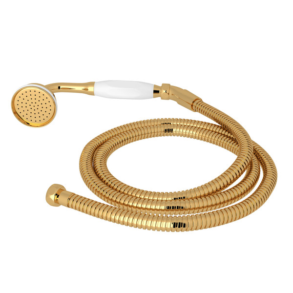 Inclined Handshower and Hose - Unlacquered Brass with White Porcelain Lever Handle | Model Number: U.5387ULB - Product Knockout