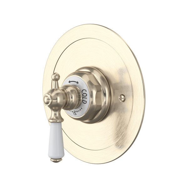 Edwardian Era Round Thermostatic Trim Plate without Volume Control - Satin Nickel with Metal Lever Handle | Model Number: U.5565L-STN/TO - Product Knockout