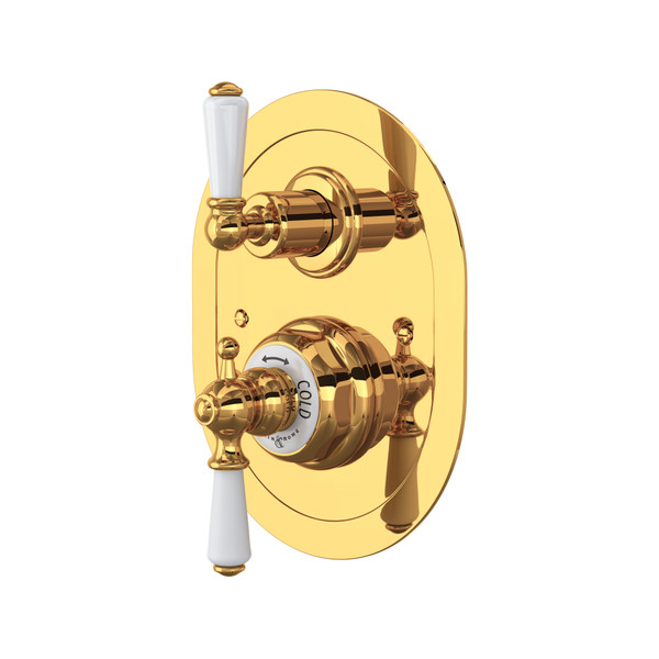 Edwardian Era Oval Thermostatic Trim Plate with Volume Control - English Gold with Metal Lever Handle | Model Number: U.5520L-EG/TO - Product Knockout