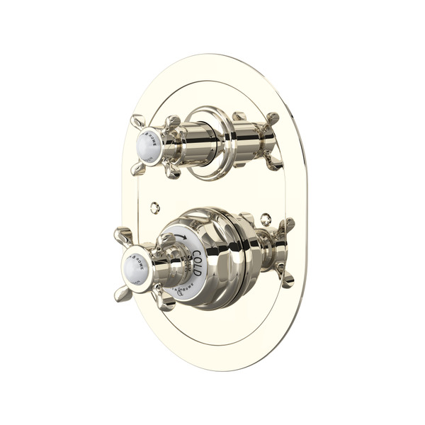 Edwardian Era Oval Thermostatic Trim Plate with Volume Control - Polished Nickel with Cross Handle | Model Number: U.5521X-PN/TO - Product Knockout