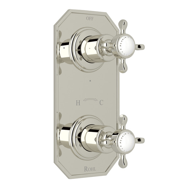 Edwardian 1/2 Inch Thermostatic and Diverter Control Trim - Polished Nickel with Cross Handle | Model Number: U.8586X-PN/TO - Product Knockout