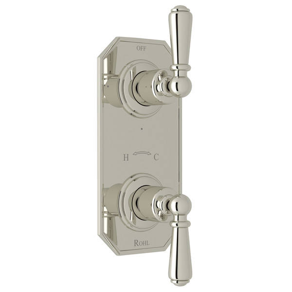Edwardian 1/2 Inch Thermostatic and Diverter Control Trim - Polished Nickel with Metal Lever Handle | Model Number: U.8585L-PN/TO - Product Knockout