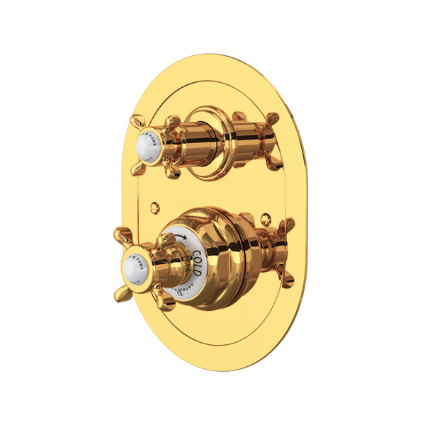 Edwardian Era Oval Thermostatic Trim Plate with Volume Control - English Gold with Cross Handle | Model Number: U.5521X-EG/TO - Product Knockout