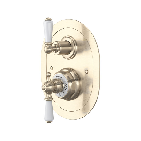 Edwardian Era Oval Thermostatic Trim Plate with Volume Control - Satin Nickel with Metal Lever Handle | Model Number: U.5520L-STN/TO - Product Knockout