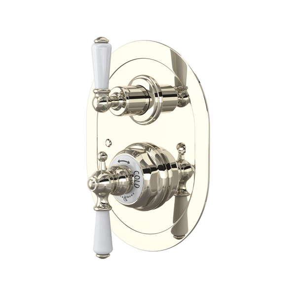 Edwardian Era Oval Thermostatic Trim Plate with Volume Control - Polished Nickel with Metal Lever Handle | Model Number: U.5520L-PN/TO - Product Knockout