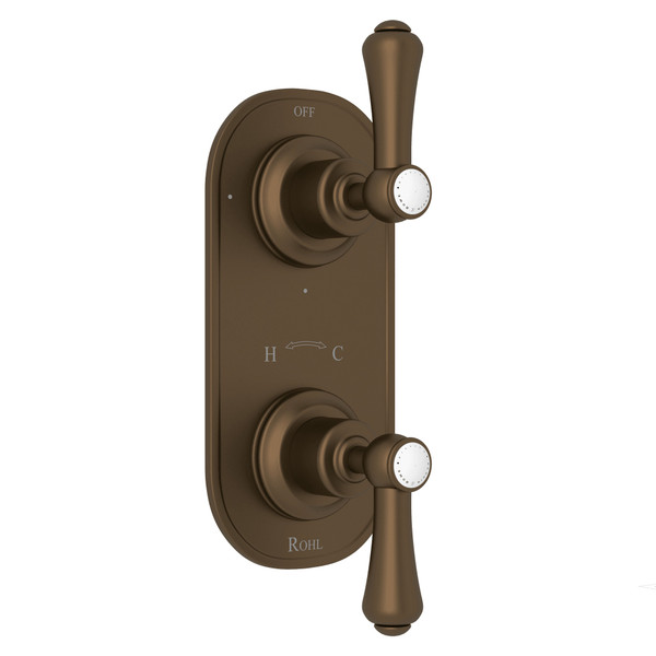 Georgian Era 1/2 Inch Thermostatic and Diverter Control Trim - English Bronze with White Porcelain Lever Handle | Model Number: U.8785LSP-EB/TO - Product Knockout