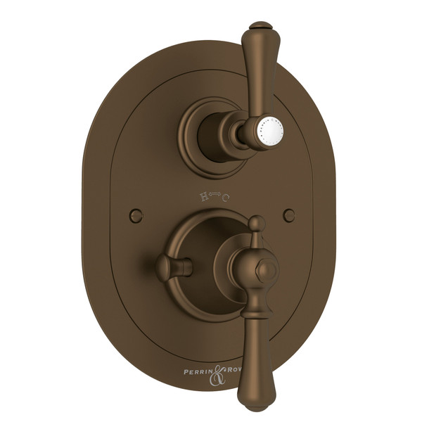 Georgian Era Oval Thermostatic Trim Plate with Volume Control - English Bronze with Metal Lever Handle | Model Number: U.5756LS-EB/TO - Product Knockout