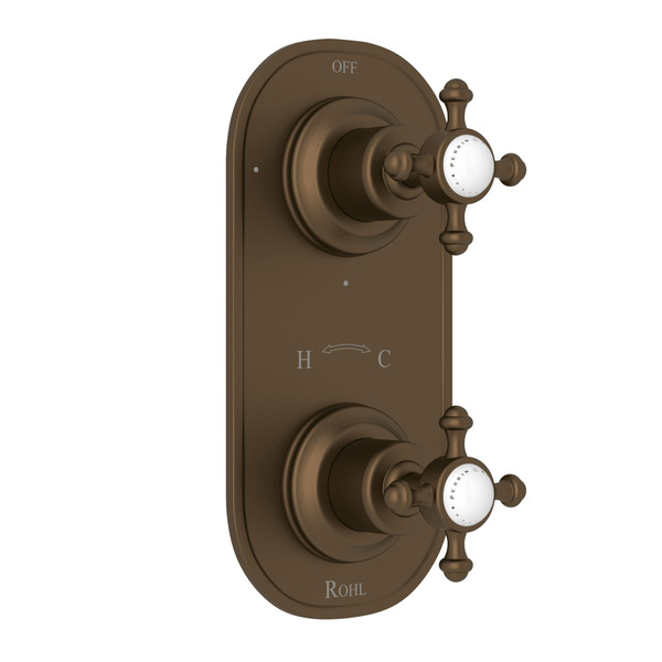 Georgian Era 1/2 Inch Thermostatic and Diverter Control Trim - English Bronze with Cross Handle | Model Number: U.8786X-EB/TO - Product Knockout