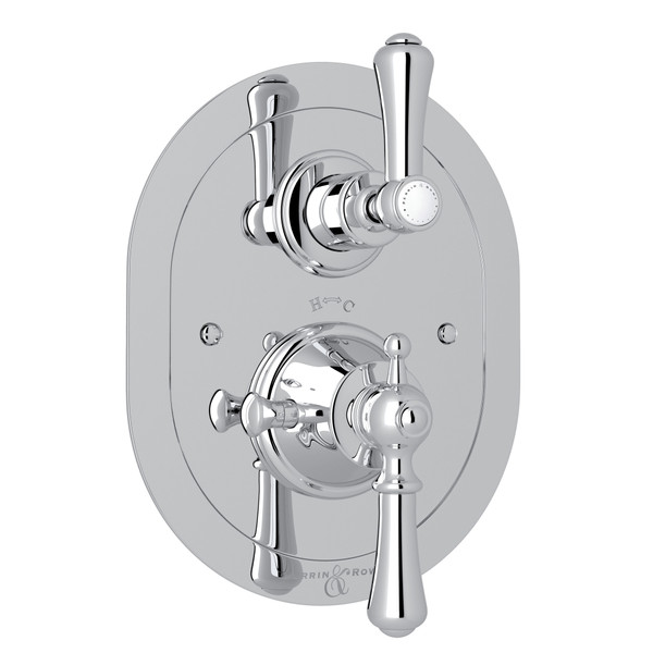 Georgian Era Oval Thermostatic Trim Plate with Volume Control - Polished Chrome with Metal Lever Handle | Model Number: U.5756LS-APC/TO - Product Knockout