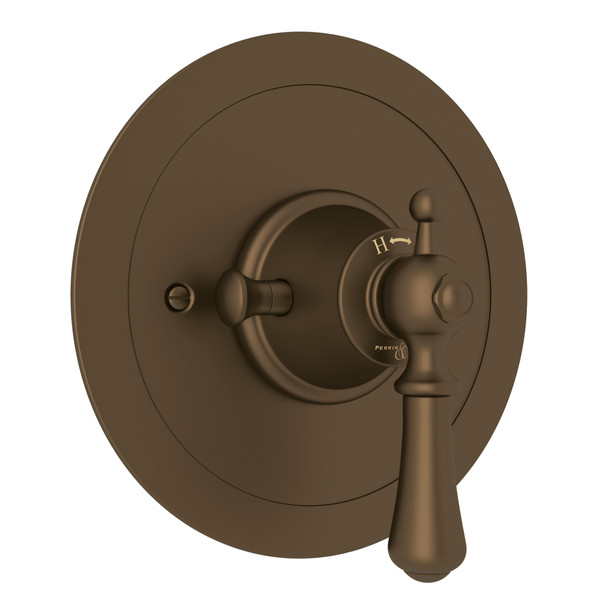 Georgian Era Round Thermostatic Trim Plate without Volume Control - English Bronze with Metal Lever Handle | Model Number: U.5785LS-EB/TO - Product Knockout