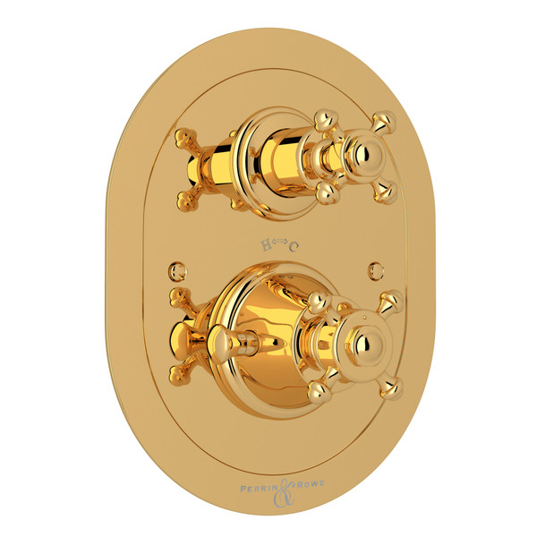 Georgian Era Oval Thermostatic Trim Plate with Volume Control - English Gold with Cross Handle | Model Number: U.5757X-EG/TO - Product Knockout