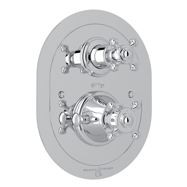 Georgian Era Oval Thermostatic Trim Plate with Volume Control - Polished Chrome with Cross Handle | Model Number: U.5757X-APC/TO - Product Knockout