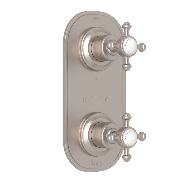 Georgian Era 1/2 Inch Thermostatic and Diverter Control Trim - Satin Nickel with Cross Handle | Model Number: U.8786X-STN/TO - Product Knockout