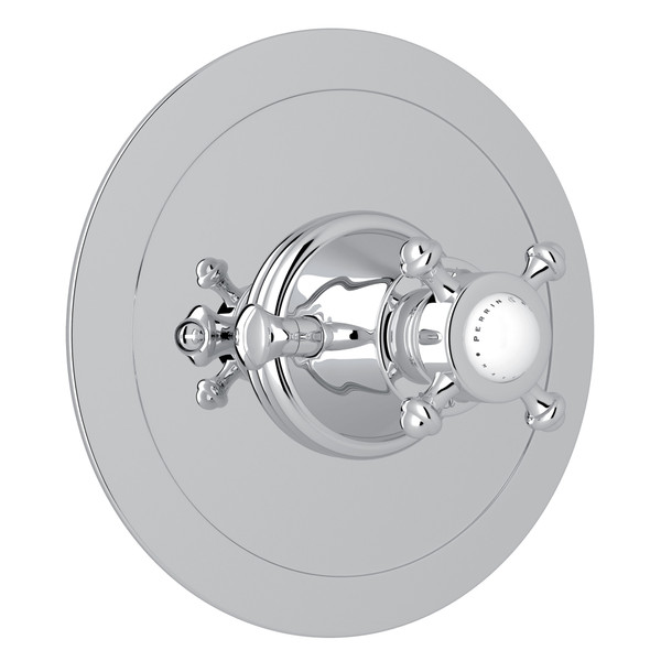 Georgian Era Round Thermostatic Trim Plate without Volume Control - Polished Chrome with Cross Handle | Model Number: U.5786X-APC/TO - Product Knockout