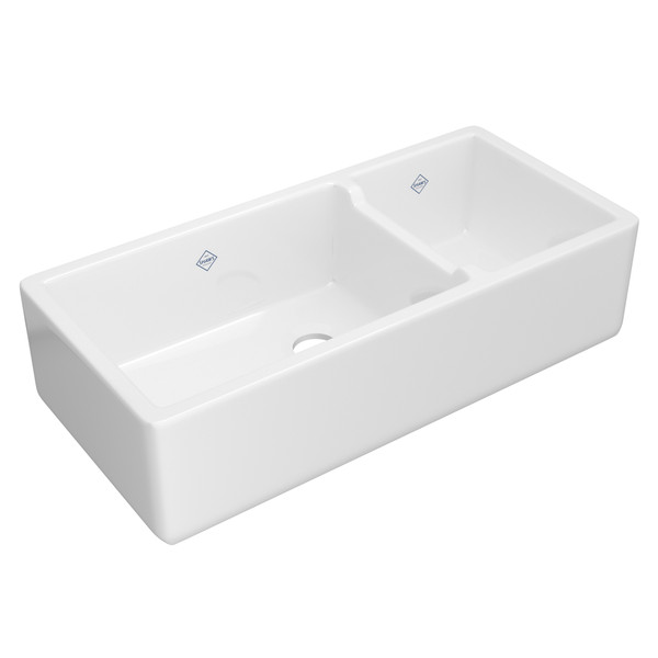 Lancaster™ 40" Double Bowl Farmhouse Apron Front Fireclay Kitchen Sink - White (WH) | Model Number: RC4019WH