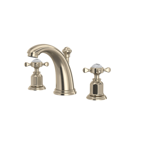 Edwardian High Neck Widespread Bathroom Faucet - Satin Nickel with Cross Handle | Model Number: U.3761X-STN-2 - Product Knockout