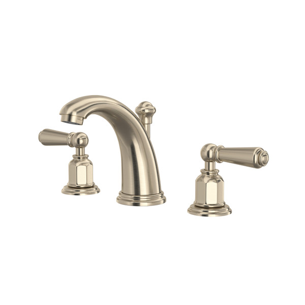 Edwardian High Neck Widespread Bathroom Faucet - Satin Nickel with Metal Lever Handle | Model Number: U.3760L-STN-2 - Product Knockout