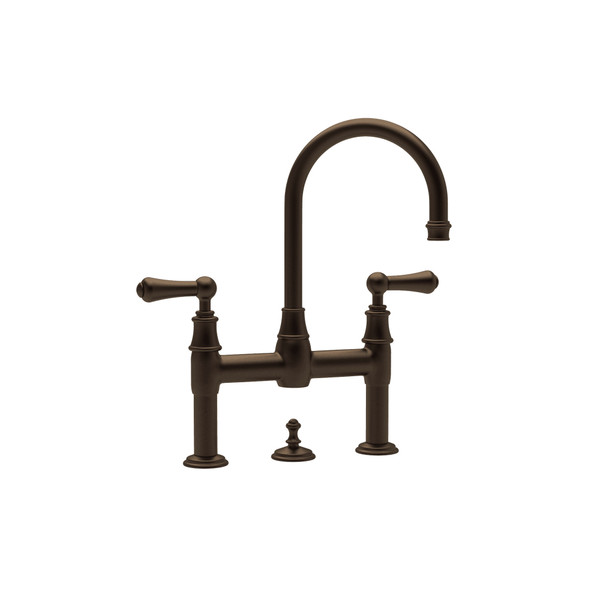 Georgian Era Deck Mount Bathroom Bridge Faucet - English Bronze with Metal Lever Handle | Model Number: U.3708LS-EB-2 - Product Knockout