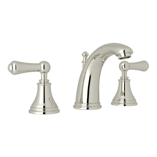 Georgian Era High Neck Widespread Bathroom Faucet - Polished Nickel with Metal Lever Handle | Model Number: U.3712LS-PN-2 - Product Knockout