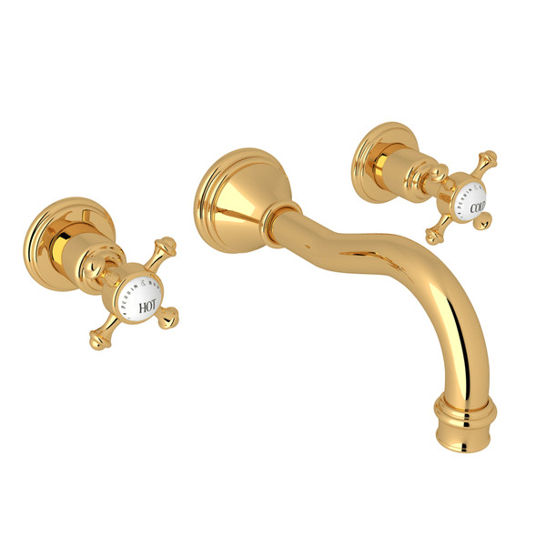 Georgian Era Wall Mount Widespread Bathroom Faucet - English Gold with Cross Handle | Model Number: U.3794X-EG/TO-2 - Product Knockout