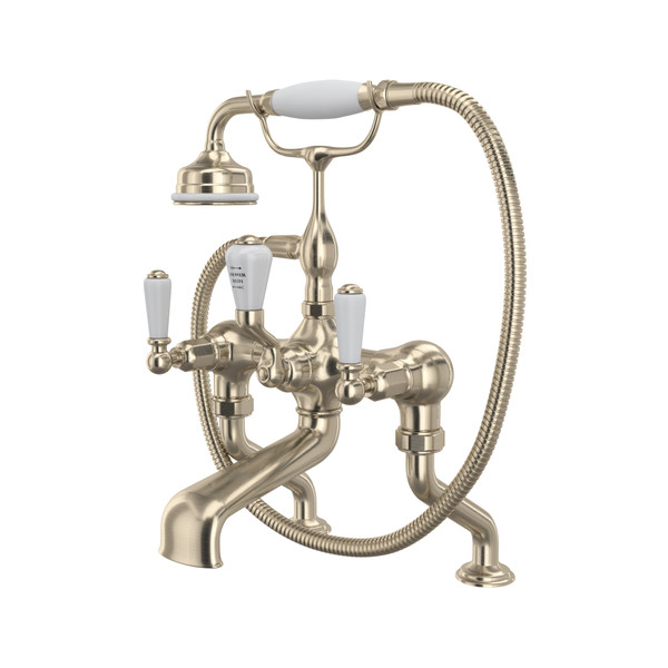 Edwardian Exposed Deck Mount Tub Filler with Handshower - Satin Nickel with Metal Lever Handle | Model Number: U.3500L/1-STN - Product Knockout