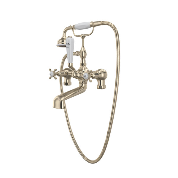 Exposed Tub Filler with Handshower - Satin Nickel with Cross Handle | Model Number: U.3541X-STN - Product Knockout