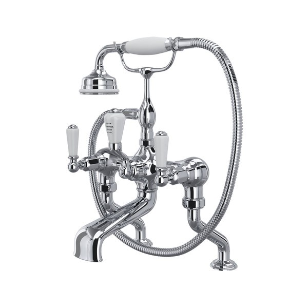 Edwardian Exposed Deck Mount Tub Filler with Handshower - Polished Chrome with Metal Lever Handle | Model Number: U.3500L/1-APC - Product Knockout