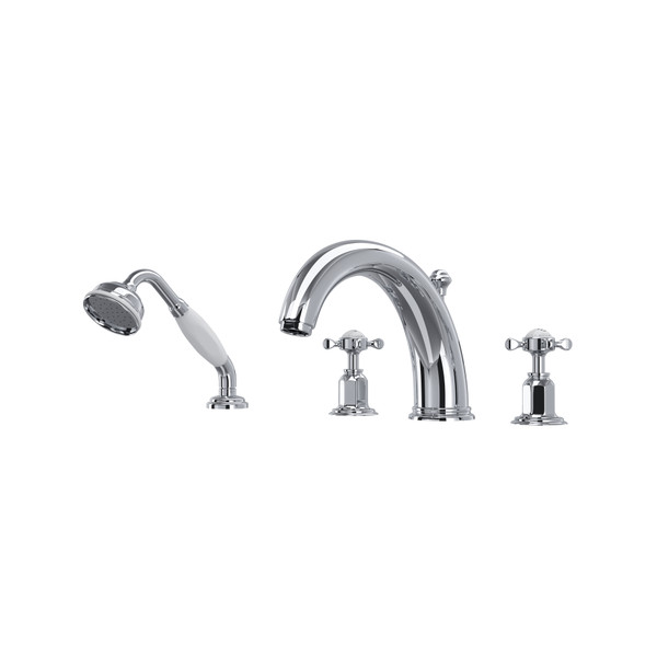 Edwardian 4-Hole Deck Mount Tub Filler with Handshower - Polished Chrome with Cross Handle | Model Number: U.3249X-APC - Product Knockout