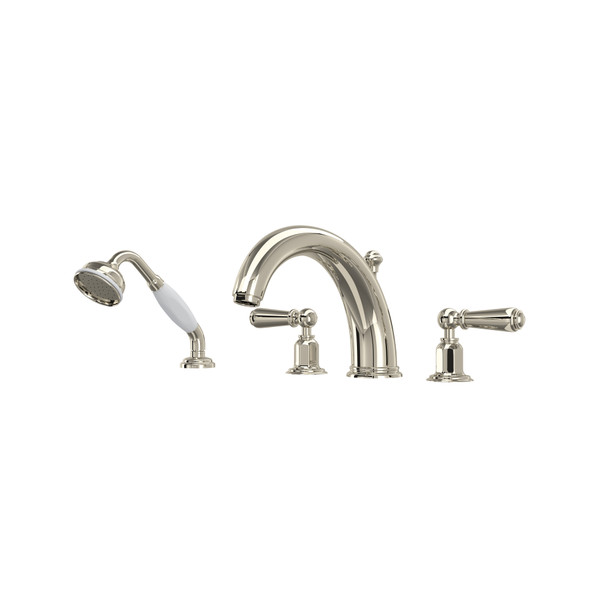 Edwardian 4-Hole Deck Mount Tub Filler with Handshower - Polished Nickel with Metal Lever Handle | Model Number: U.3248L-PN - Product Knockout