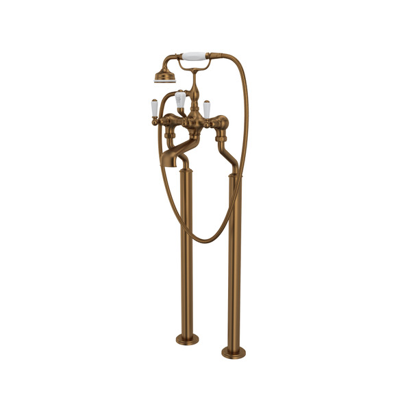 Edwardian Exposed Floor Mount Tub Filler with Handshower - English Bronze with Metal Lever Handle | Model Number: U.3520L/1-EB - Product Knockout